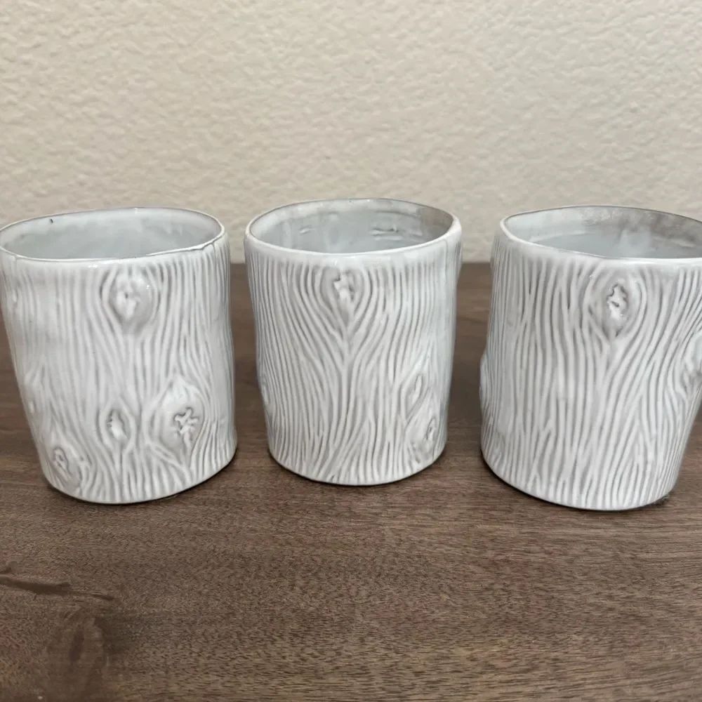 Tree Trunk Rustic Ceramic Planter Plant Pots Vase Jars Lot